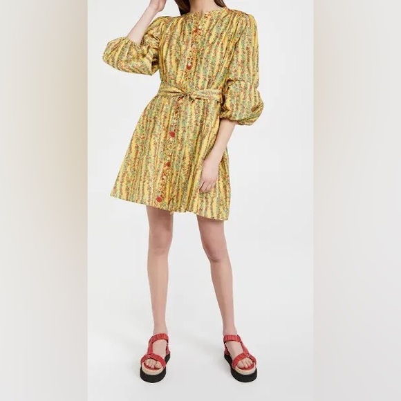 Roller Rabbit Rhody Floral Striped Belted Dress in Yellow Size Small NWOT - Picture 1 of 10